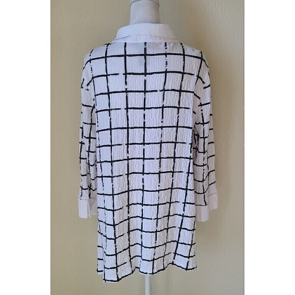 Ali Miles Art To Wear‎ Blouse Tunic Size Small Wire Collar Crinkle White Black - Picture 6 of 10